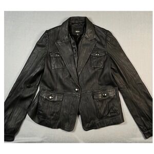 Mossimo Black Leather Blazer Jacket Women's Size XL Button Front Pockets